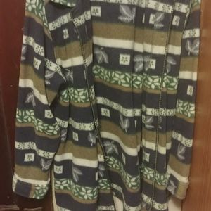 A fleece, button down top with a Scandinavian type